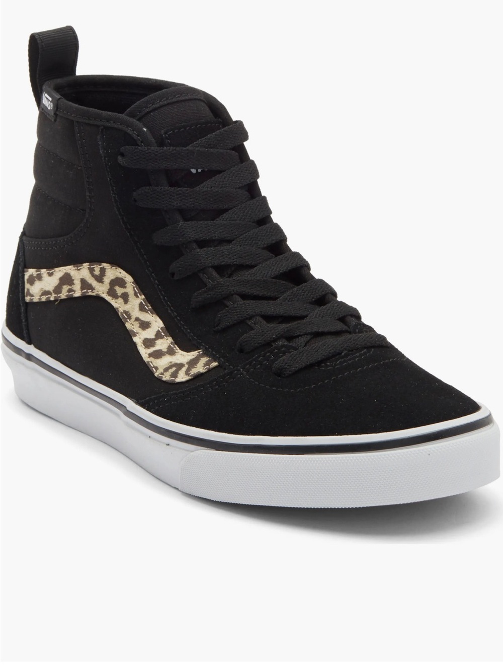 Vans Women’s Black High-Top Sneaker with Leopard Side Stripe